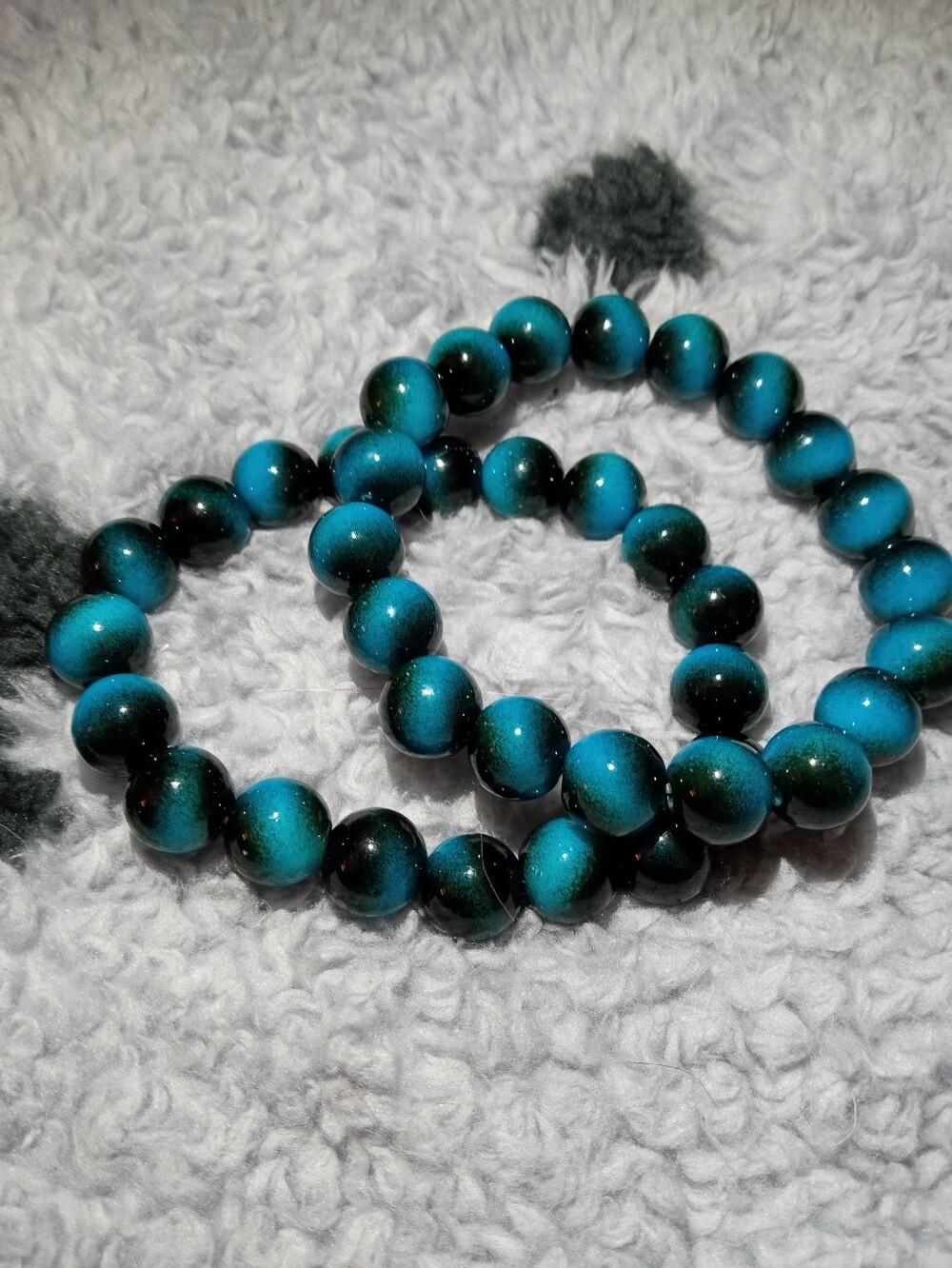 TURQUOISE AND ONYX BEAD BRACELETS SET OF TWO RARE FIND